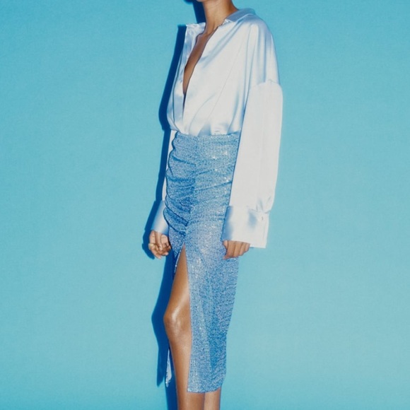 ZARA Sequin Blue Skirt - Picture 7 of 10